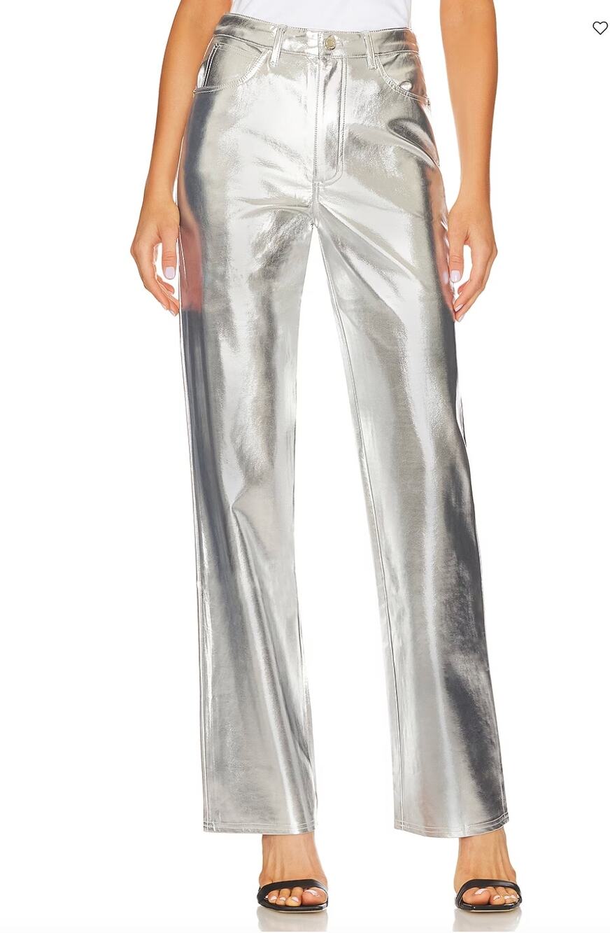 WeWoreWhat Silver Straight Leg Jeans Size 26 Faux Leather High Rise $148 NEW